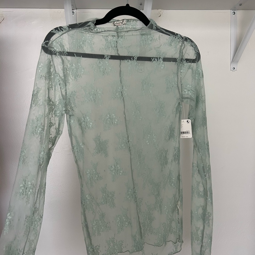 Free People Sheer Floral Lace Top in Soft Green